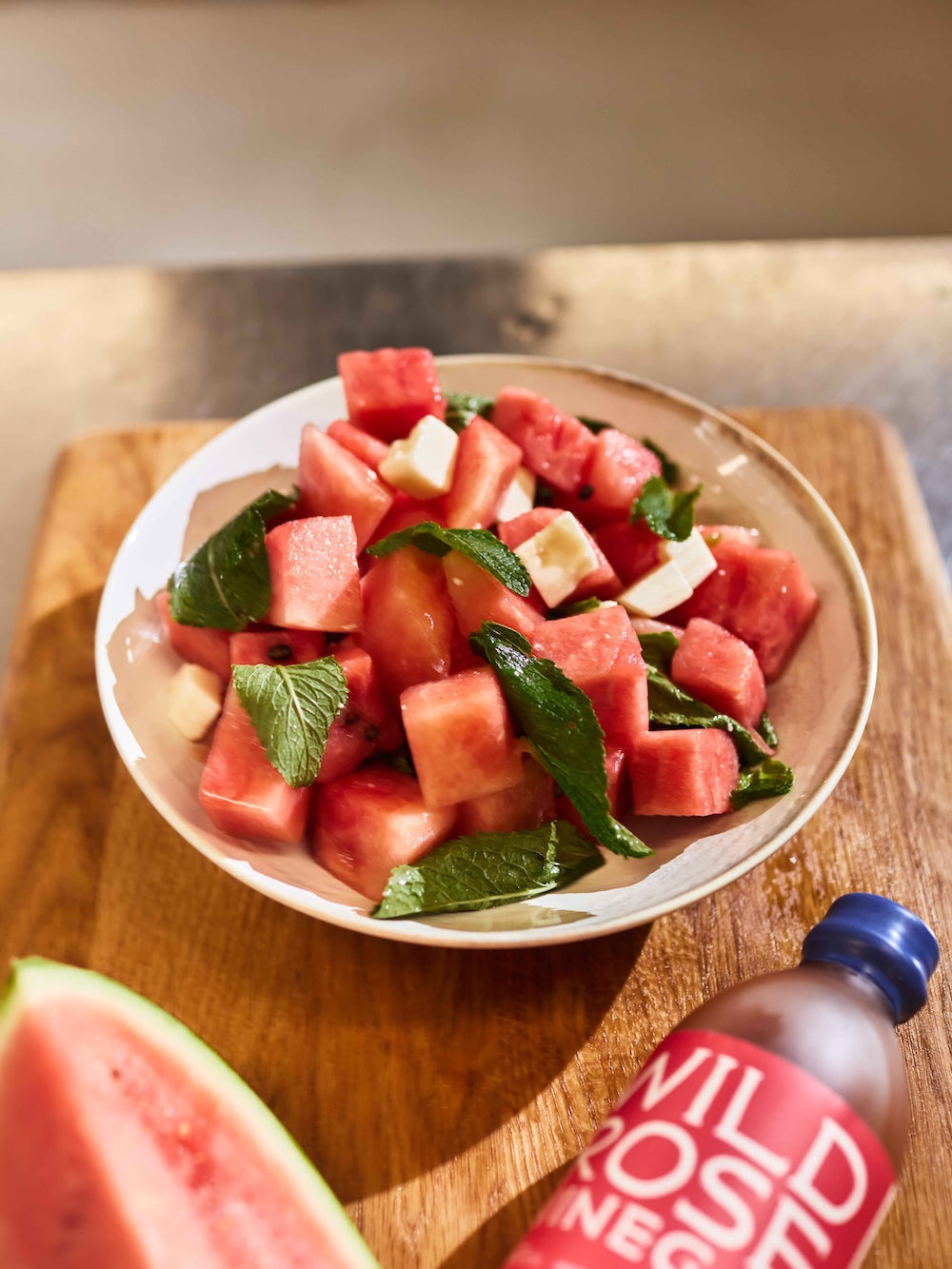 Watermelon Salad with Wild Rose, Feta, & Mint