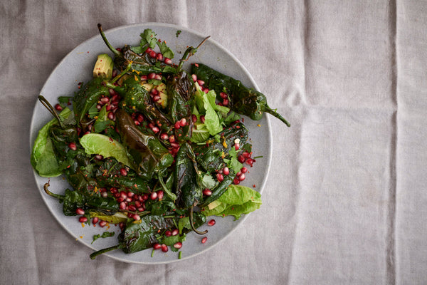 Pomegranate and padrón pepper salad