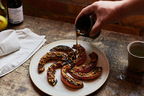 Pan Roasted Pumpkin with Mushroom Vinaigrette and Hazelnut