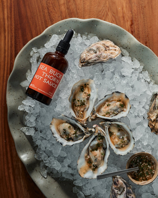 Fresh Oysters with Sea Buckthorn Hot Sauce Mignonette