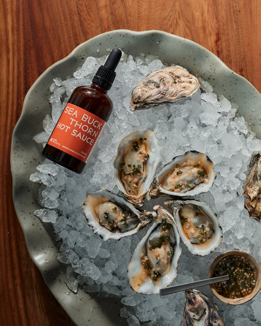 Fresh Oysters with Sea Buckthorn Hot Sauce Mignonette
