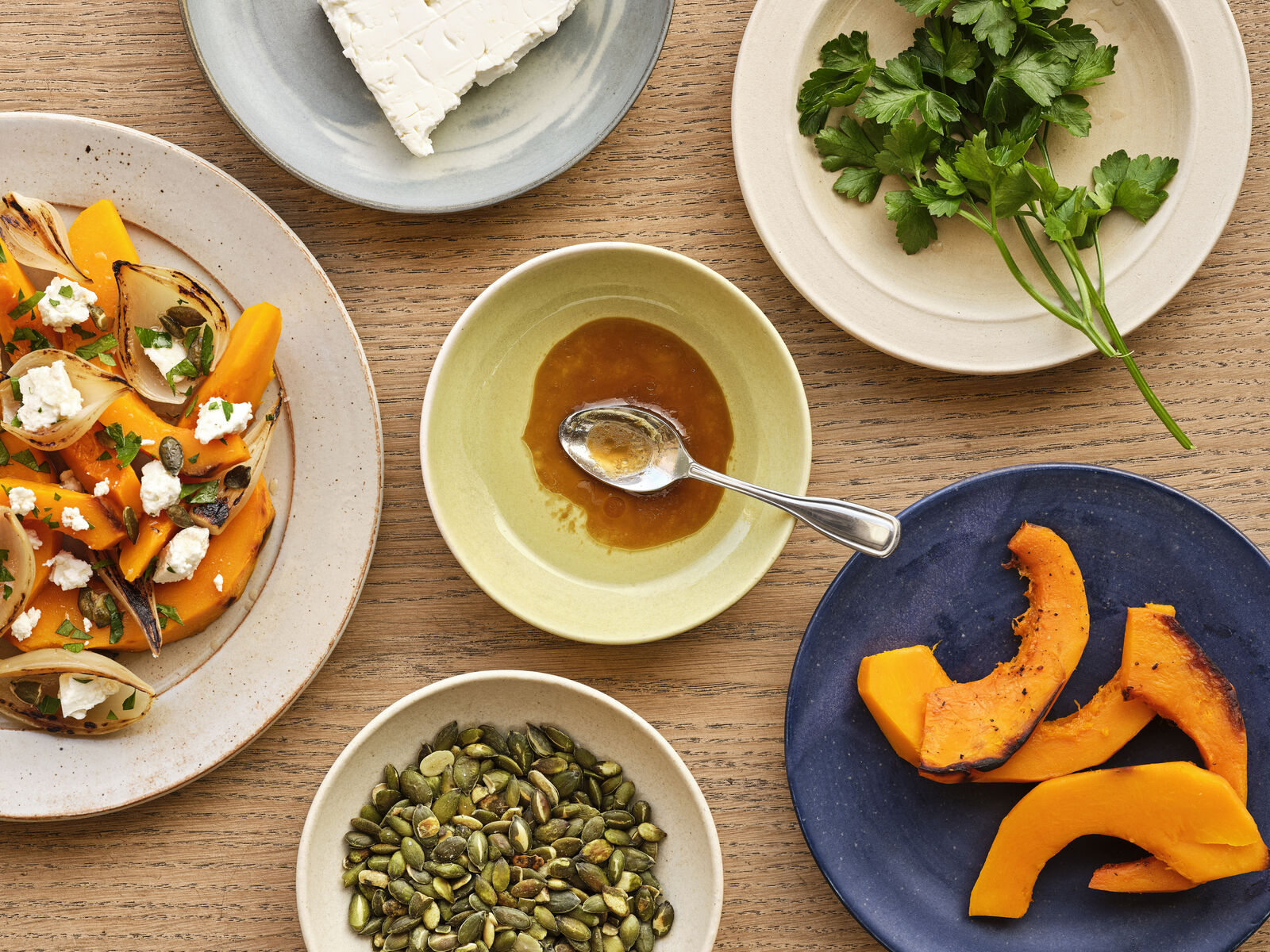 Whisky vinaigrette on pumpkin and onion salad