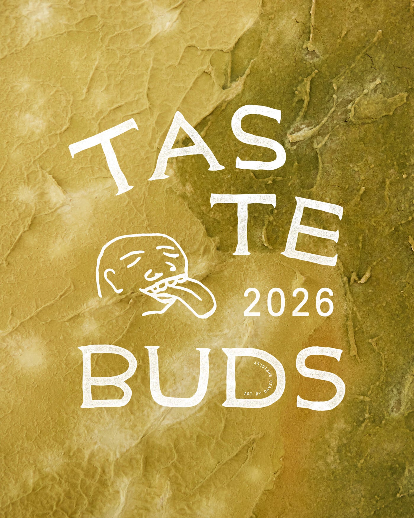 Text 'Taste Buds 2026' on a textured gold background