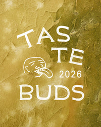 Text 'Taste Buds 2026' on a textured gold background